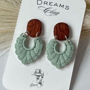 Sage Green and Wood Statement Earrings